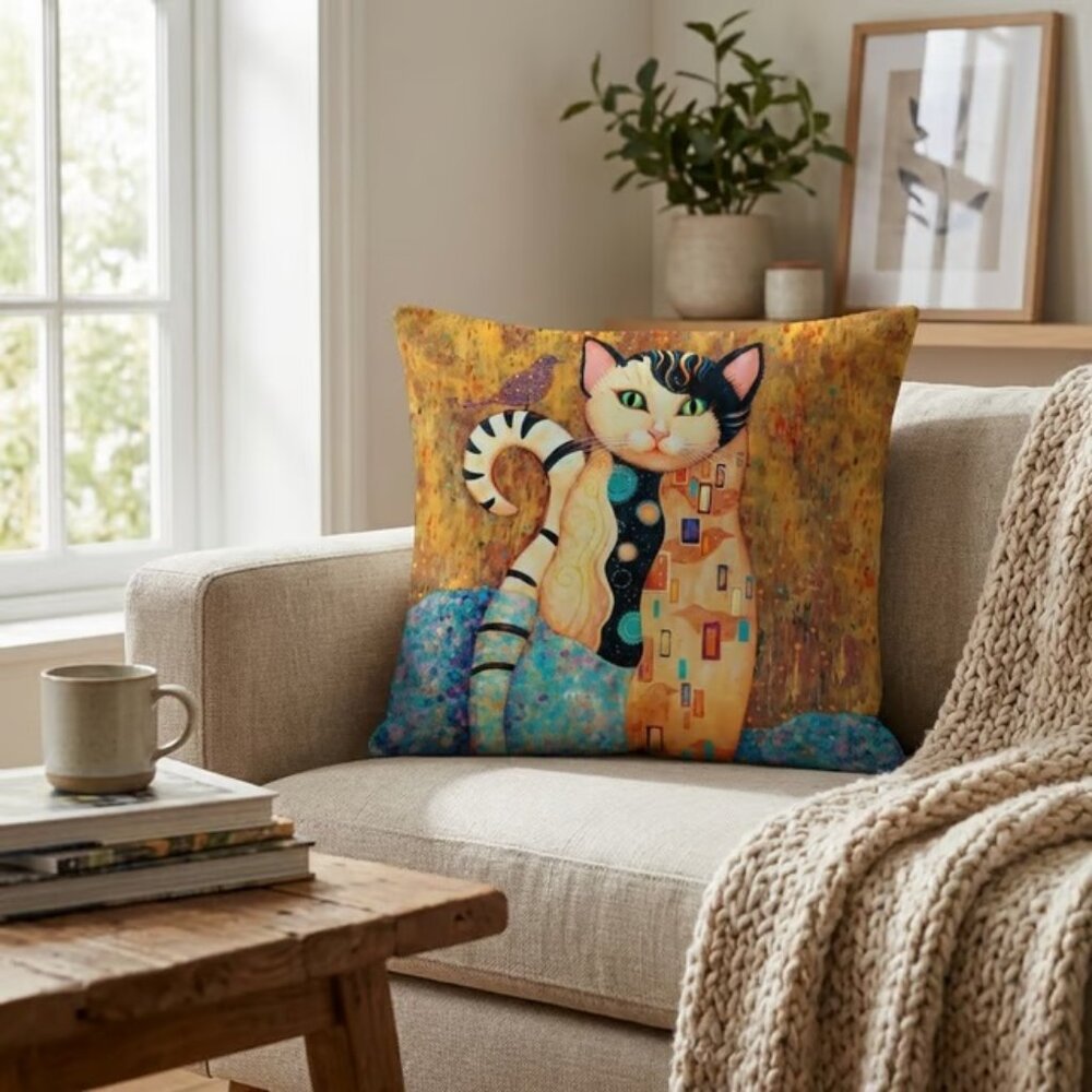 Golden Cats Décor Throw Pillow Covers (set of 2)